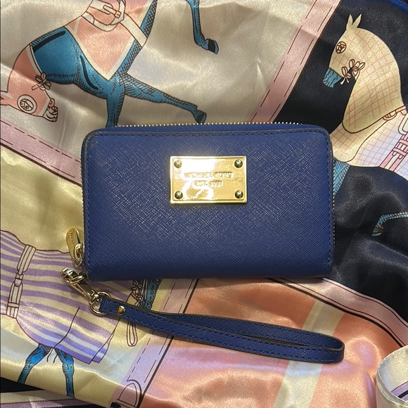 Michael Kors Handbags - Michael Kors Blue Saffiano Leather Wallet w/strap